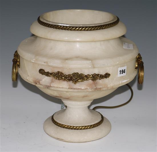 A gilt metal mounted alabaster vase lamp, 30cms